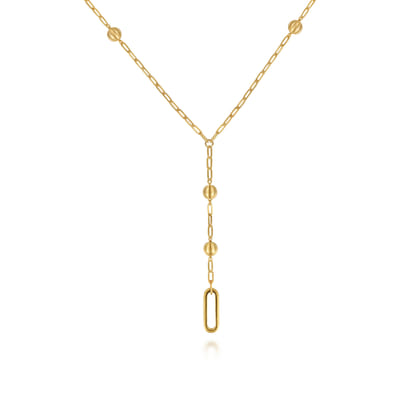 14K Yellow Plain Gold Bujukan Link Chain Y Necklace