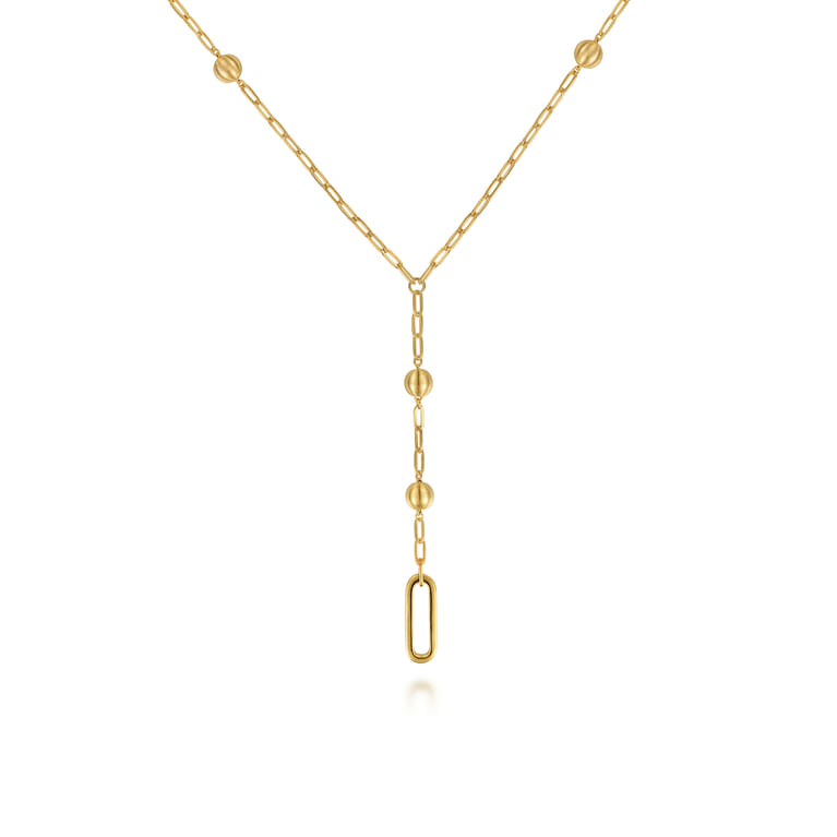 14K Yellow Plain Gold Bujukan Link Chain Y Necklace - Shot 1