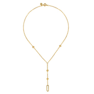 14K Yellow Plain Gold Bujukan Link Chain Y Necklace