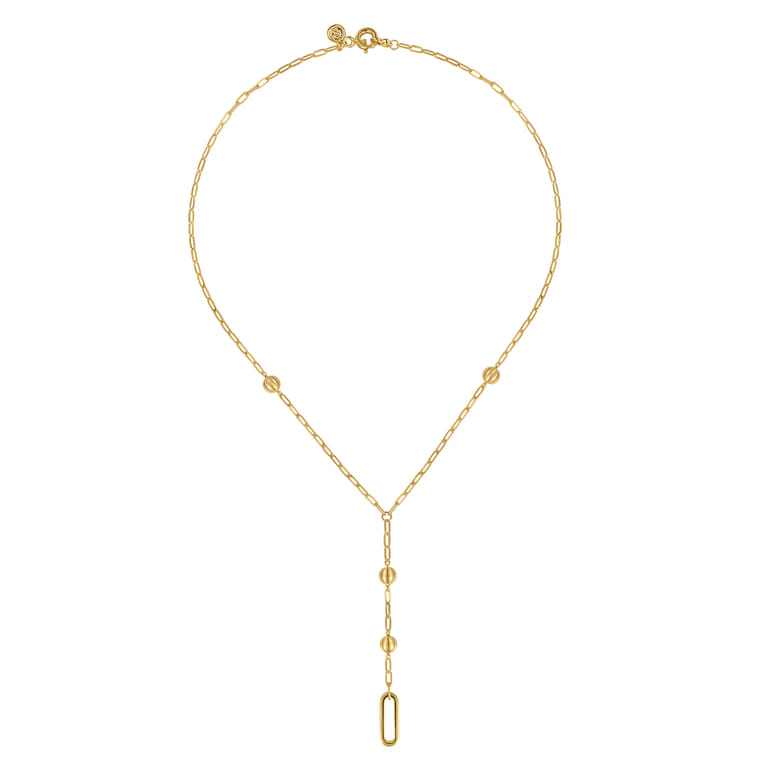 14K Yellow Plain Gold Bujukan Link Chain Y Necklace - Shot 2