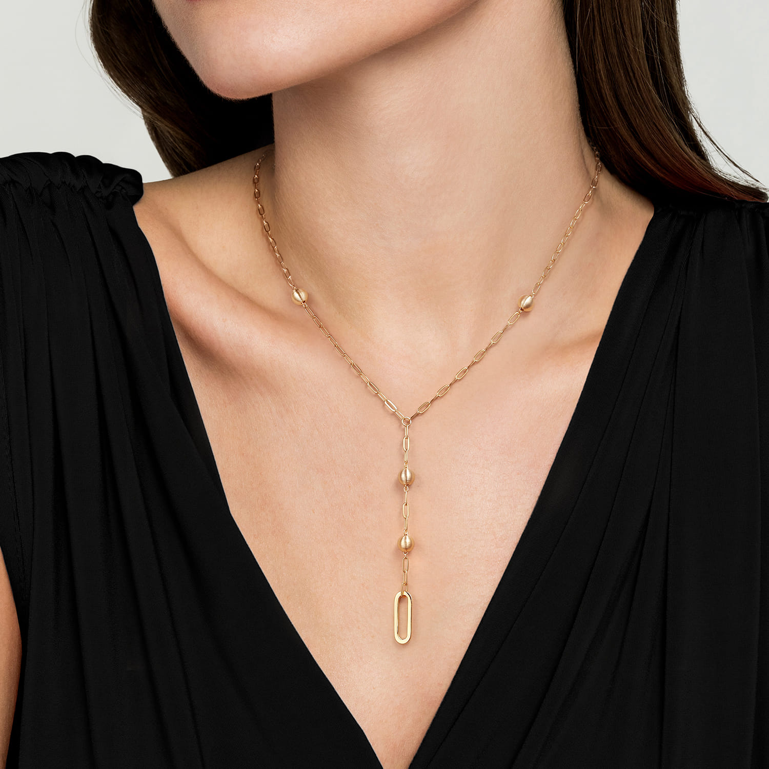 14K Yellow Plain Gold Bujukan Link Chain Y Necklace