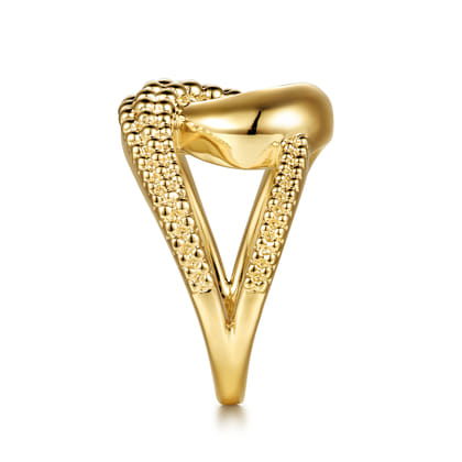 14K Yellow Plain Gold Bujukan Pave inter-Locking Link Ring