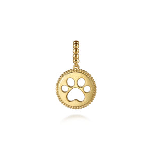 14K Yellow Plain Gold Bujukan Paw Print Medallin Pendant With Detachable Bail