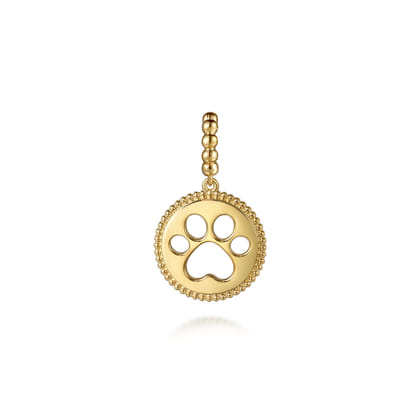 14K Yellow Plain Gold Bujukan Paw Print Medallin Pendant With Detachable Bail