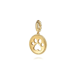 14K Yellow Plain Gold Bujukan Paw Print Medallin Pendant With Detachable Bail
