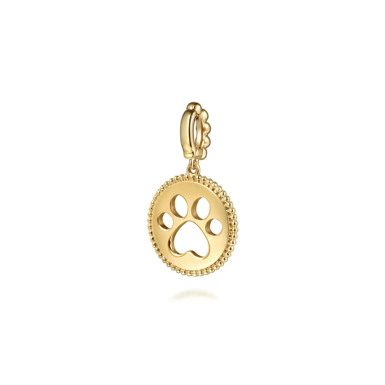 14K Yellow Plain Gold Bujukan Paw Print Medallin Pendant With Detachable Bail - Shot 2