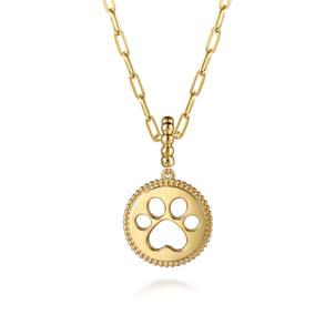14K Yellow Plain Gold Bujukan Paw Print Medallin Pendant With Detachable Bail