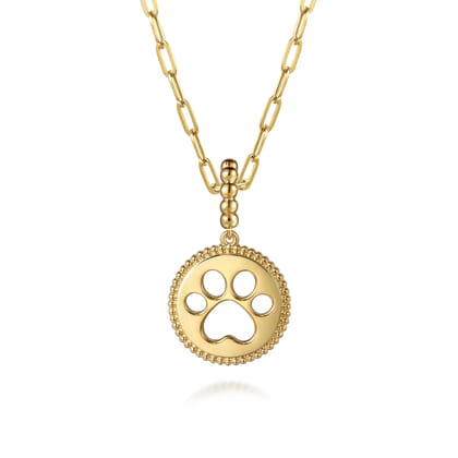 14K Yellow Plain Gold Bujukan Paw Print Medallin Pendant With Detachable Bail