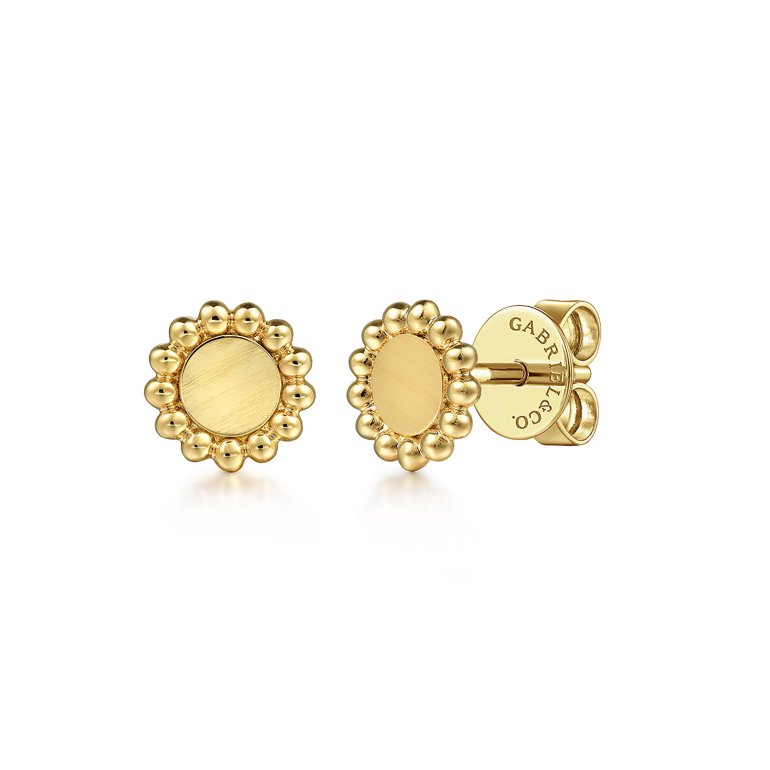 14K Yellow Plain Gold Bujukan Round Laser Disk Stud Earrings - Shot 1