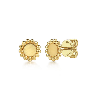 14K Yellow Plain Gold Bujukan Round Laser Disk Stud Earrings