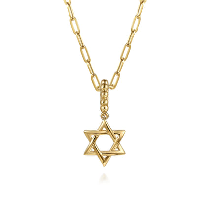 14K Yellow Plain Gold Bujukan Star Of David Charm With Detachable Bail