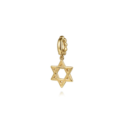 14K Yellow Plain Gold Bujukan Star Of David Charm with Detachable Bail