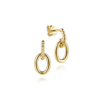 14K Yellow Plain Gold Bujukan Stud Drop Earrings