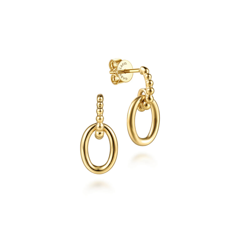 14K Yellow Plain Gold Bujukan Stud Drop Earrings - Shot 1