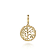 14K Yellow Plain Gold Bujukan Tree of Life Medallion Pendant With Detachable Bail