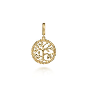 14K Yellow Plain Gold Bujukan Tree of Life Medallion Pendant With Detachable Bail