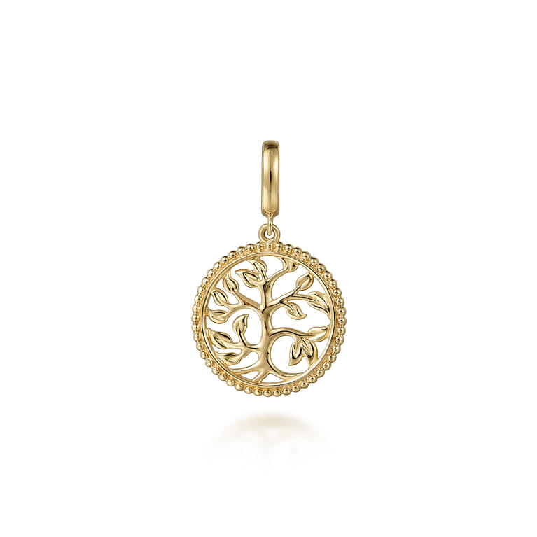 14K Yellow Plain Gold Bujukan Tree of Life Medallion Pendant With Detachable Bail - Shot 1