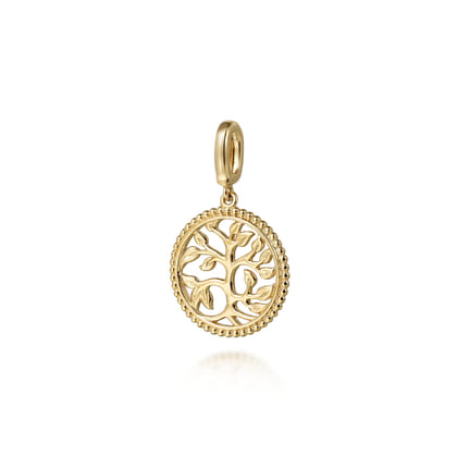 14K Yellow Plain Gold Bujukan Tree of Life Medallion Pendant With Detachable Bail