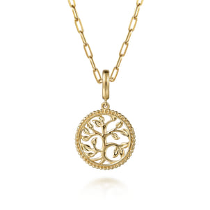14K Yellow Plain Gold Bujukan Tree of Life Medallion Pendant With Detachable Bail