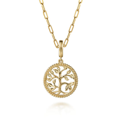 14K Yellow Plain Gold Bujukan Tree of Life Medallion Pendant With Detachable Bail