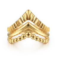 14K Yellow Plain Gold Bujukan and Diamond Cut Texture Chevron Ring