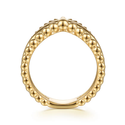 14K Yellow Plain Gold Bujukan and Diamond Cut Texture Chevron Ring