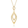 14K Yellow Plain Gold Bujukan and Diamond Cut Texture Marquise Drop Necklace