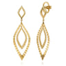 14K Yellow Plain Gold Bujukan and Diamond Cut Texture Marquise Stud Drop Earrings