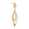 14K Yellow Plain Gold Bujukan and Diamond Cut Texture Marquise Stud Drop Earrings