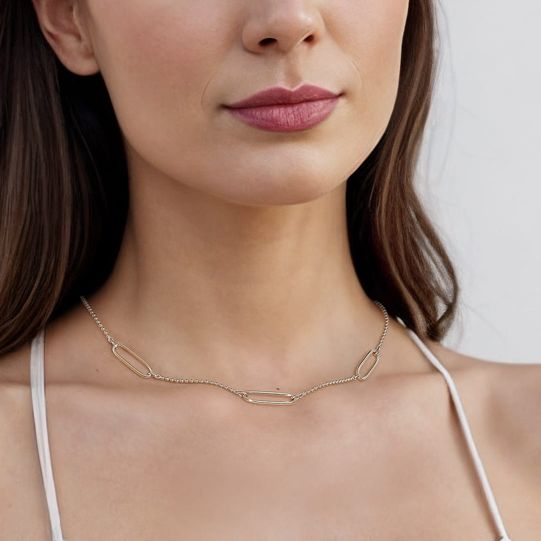 14K Yellow Plain Gold Bujukan and Link Station Necklace