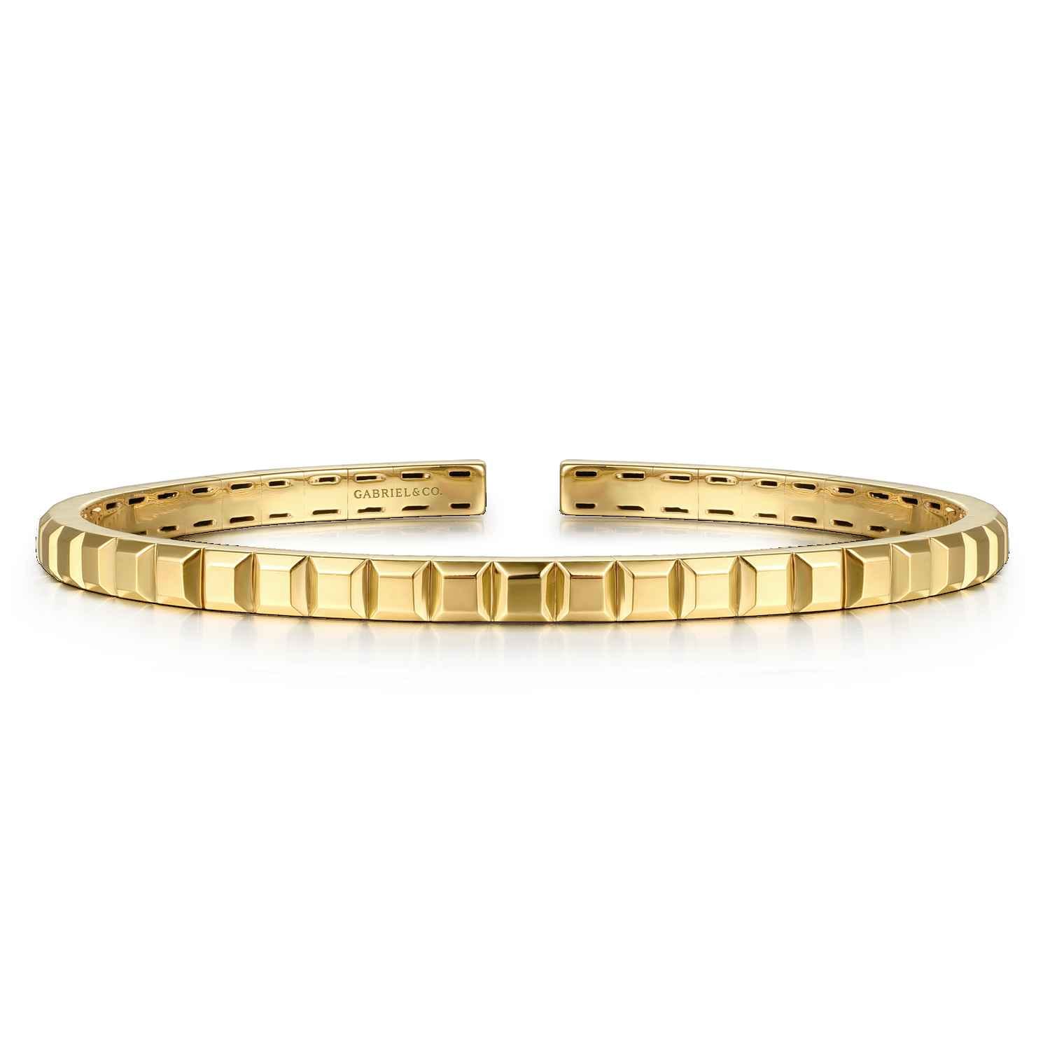 14K Yellow Plain Gold Cuff Bangle Bracelet - Shot 1