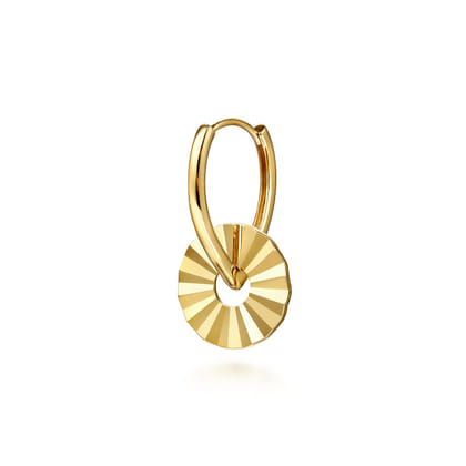 14K Yellow Plain Gold Diamond Cut Earring Charm