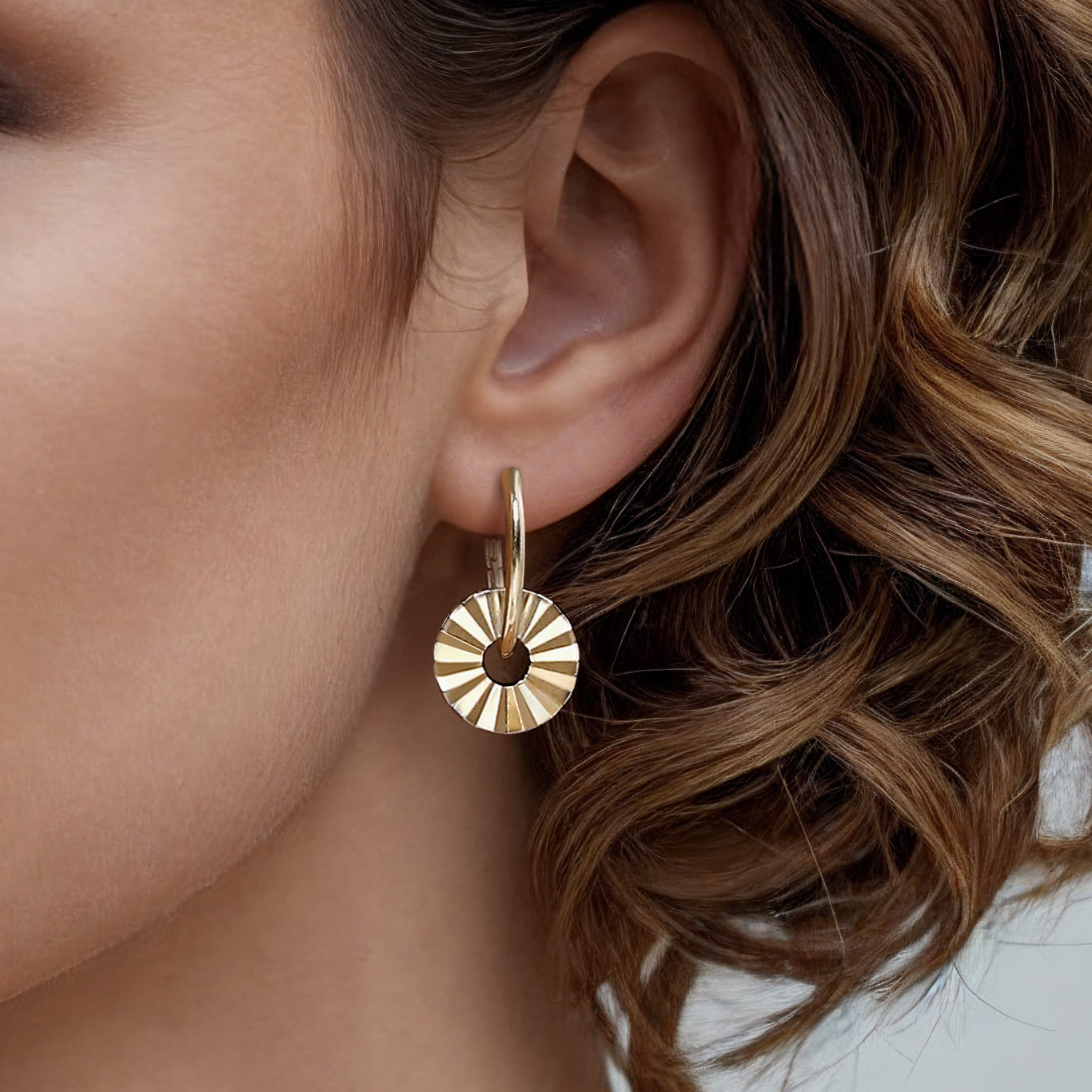 14K Yellow Plain Gold Diamond Cut Earring Charm - Shot 5