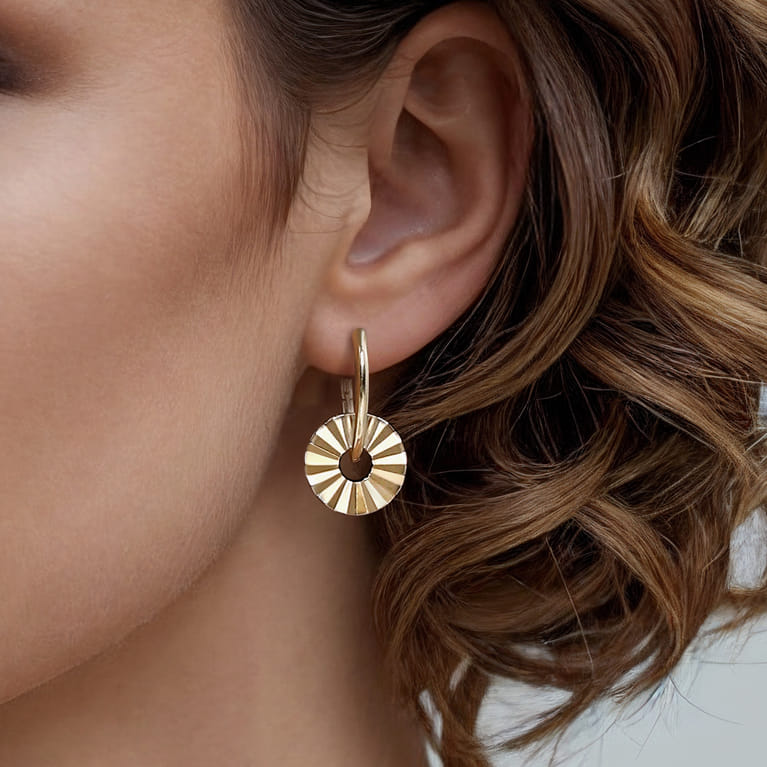 14K Yellow Plain Gold Diamond Cut Earring Charm - Shot 5