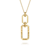 14K Yellow Plain Gold Diamond Cut Link Pendant Necklace