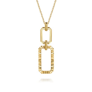 14K Yellow Plain Gold Diamond Cut Link Pendant Necklace