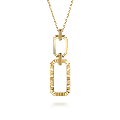 14K Yellow Plain Gold Diamond Cut Link Pendant Necklace