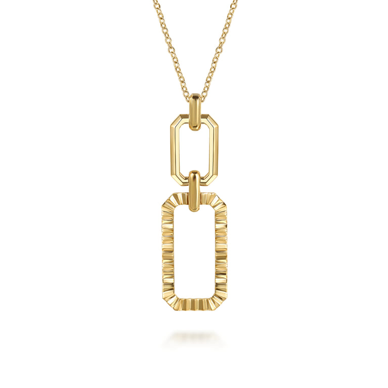 14K Yellow Plain Gold Diamond Cut Link Pendant Necklace - Shot 1