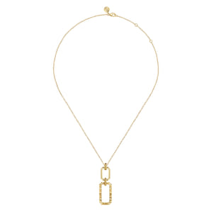 14K Yellow Plain Gold Diamond Cut Link Pendant Necklace