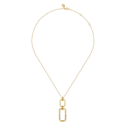14K Yellow Plain Gold Diamond Cut Link Pendant Necklace
