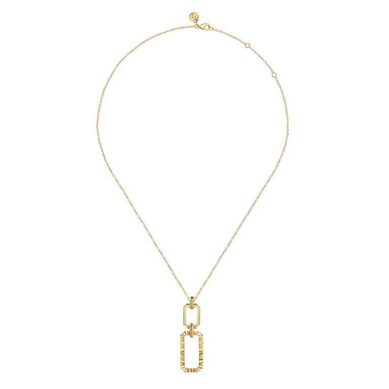 14K Yellow Plain Gold Diamond Cut Link Pendant Necklace - Shot 2