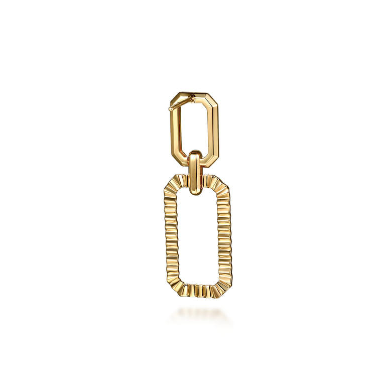 14K Yellow Plain Gold Diamond Cut Link Stud Drop Earrings - Shot 3