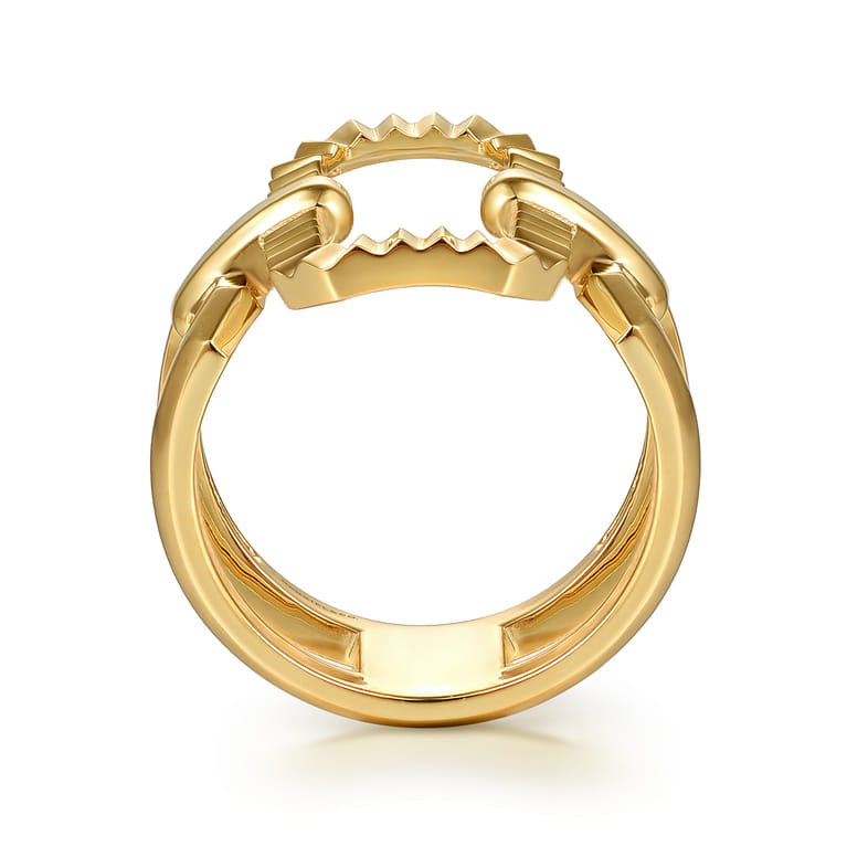 14K Yellow Plain Gold Diamond Cut Link Wide Band Ring - Shot 2