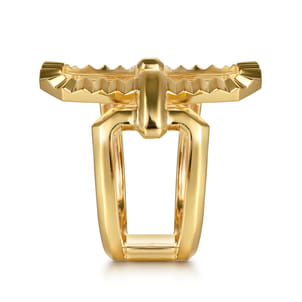 14K Yellow Plain Gold Diamond Cut Link Wide Band Ring