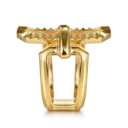 14K Yellow Plain Gold Diamond Cut Link Wide Band Ring