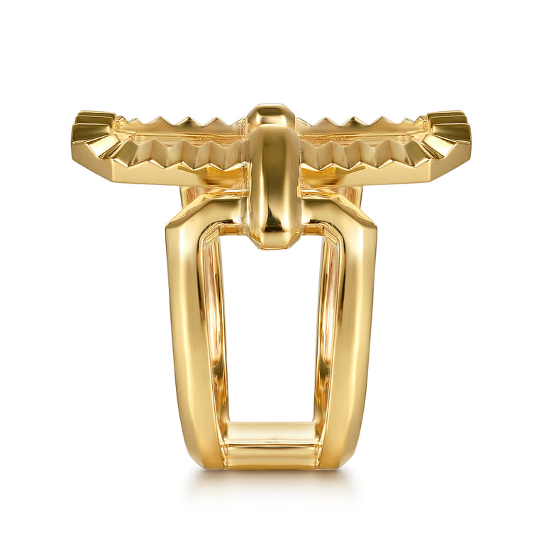 14K Yellow Plain Gold Diamond Cut Link Wide Band Ring - Shot 4