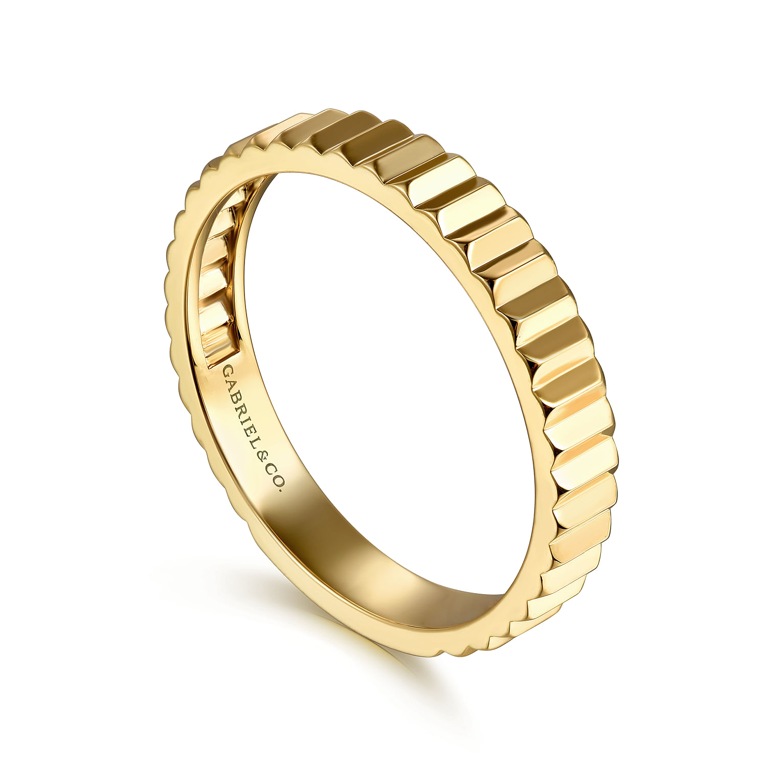 14K Yellow Plain Gold Diamond Cut Stackable Ring - Shot 3