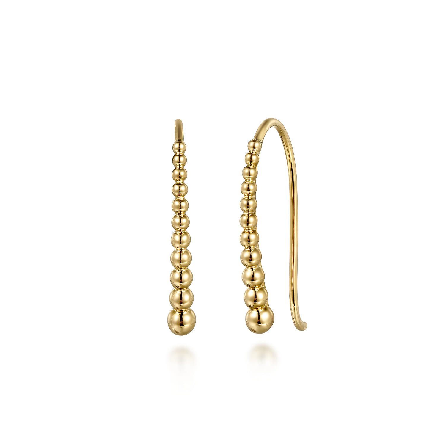14K Yellow Plain Gold Graduating Bujukan Ball Drop Frenchwire Earrings - Shot 1