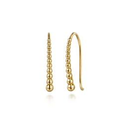 14K Yellow Plain Gold Graduating Bujukan Ball Drop Frenchwire Earrings