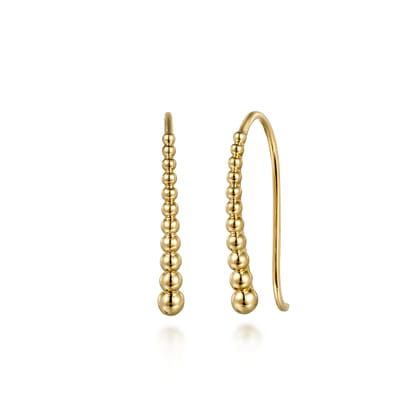 14K Yellow Plain Gold Graduating Bujukan Ball Drop Frenchwire Earrings